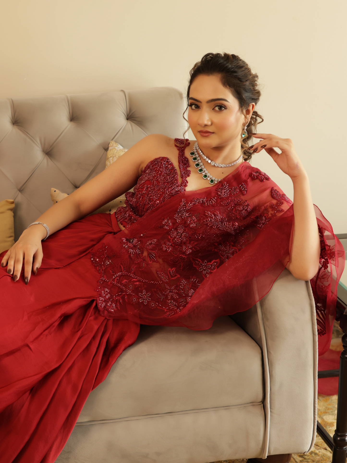 Pre Draped Saree Set