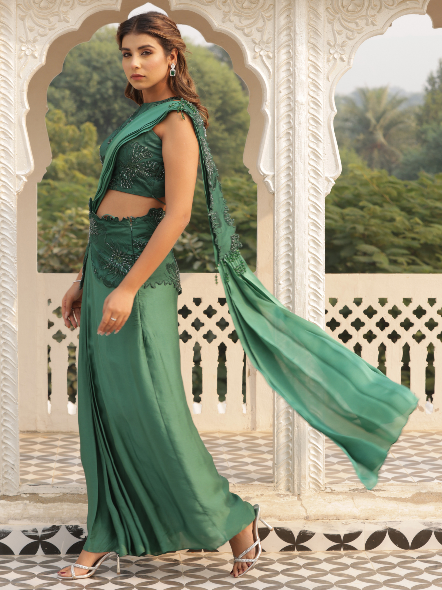Emblazon Sap-Green Drape Saree