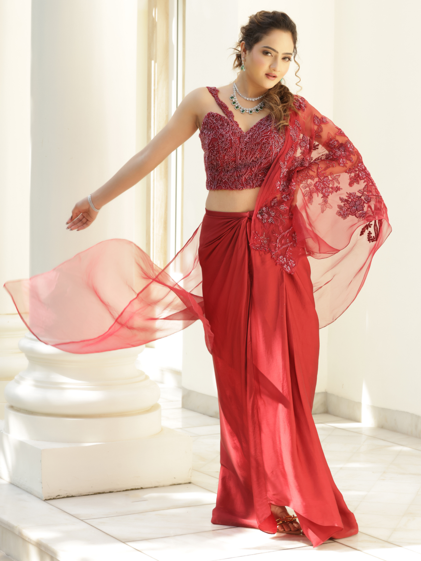 Pre Draped Saree Set