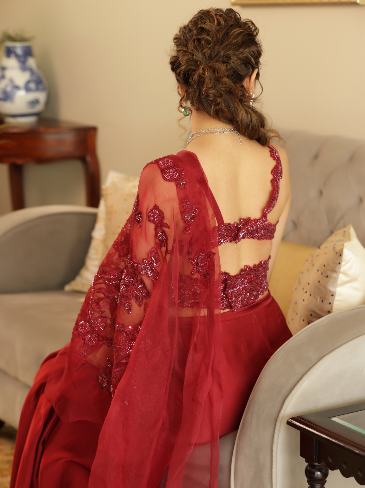 Pre Draped Saree Set