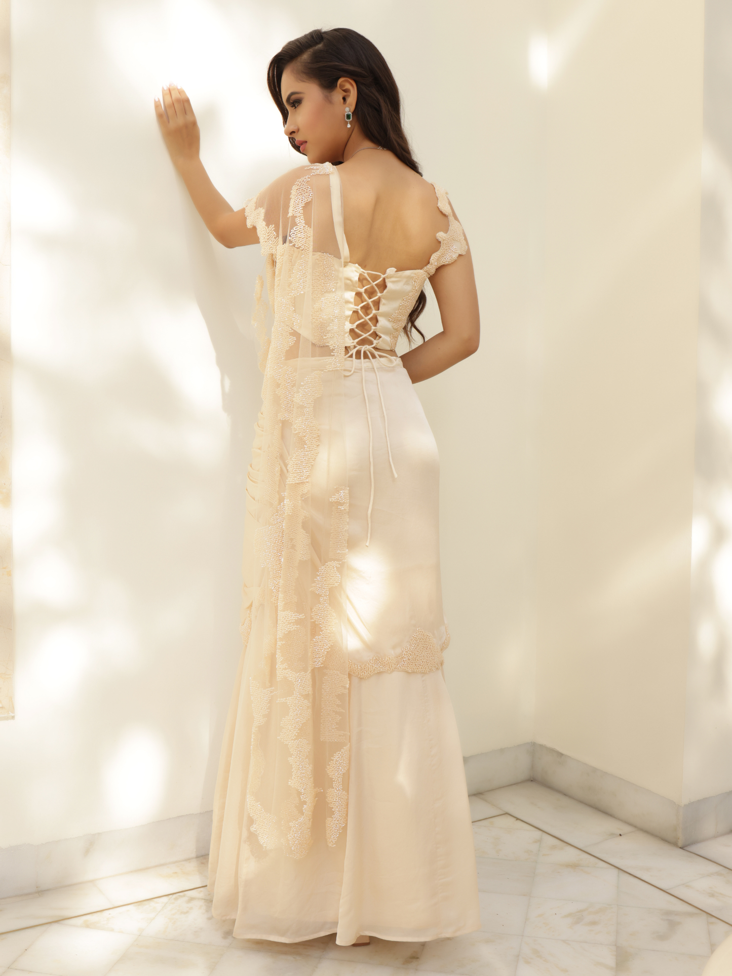Pre Draped Flared Saree Set