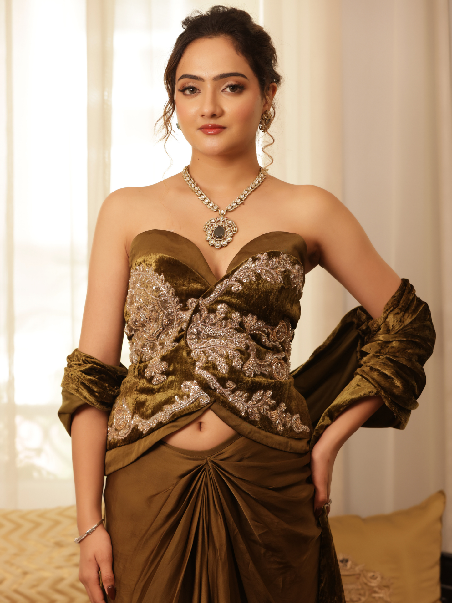 Velvet Silk Corset Saree Set