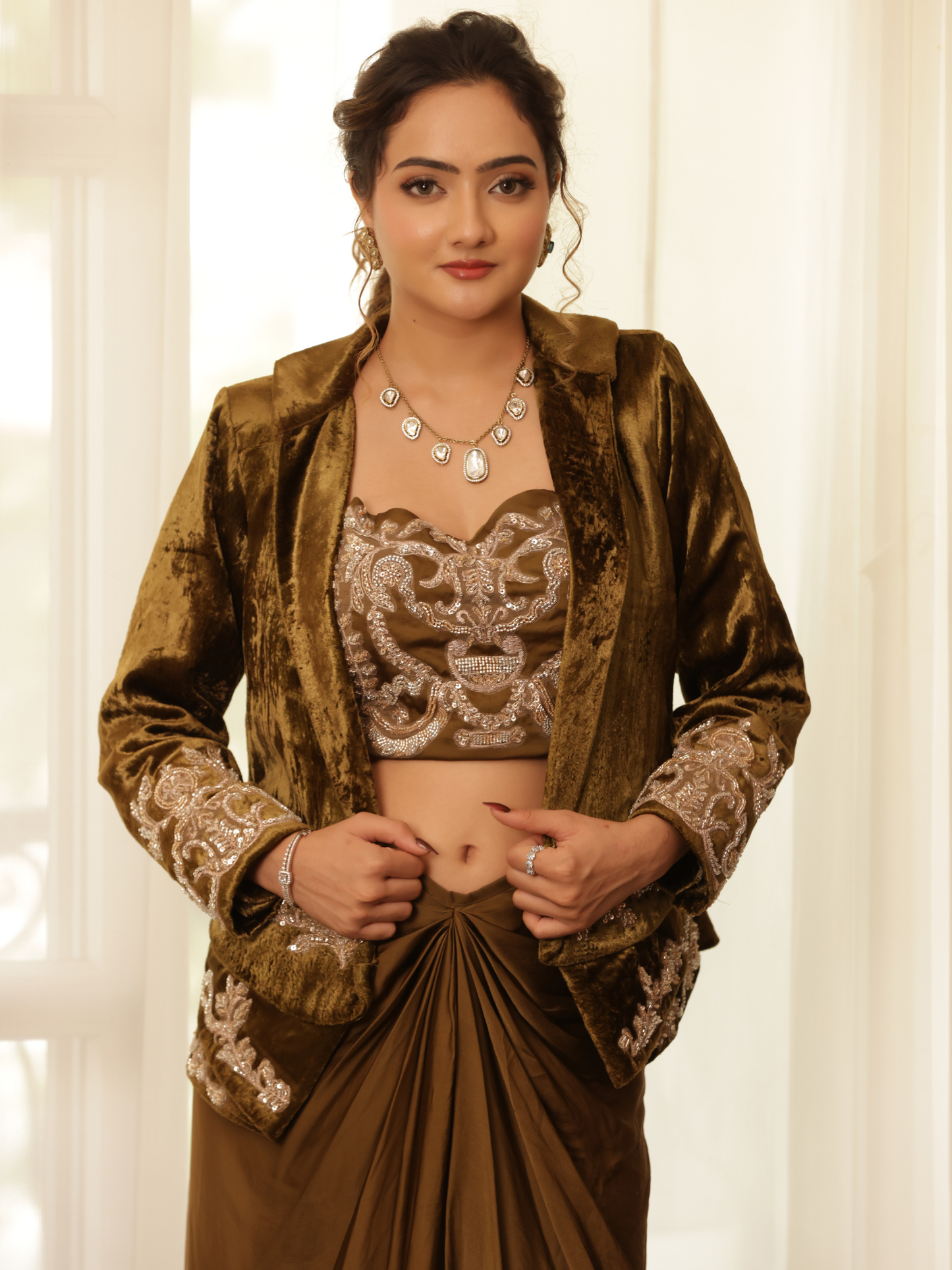 Velvet Coat Saree Set