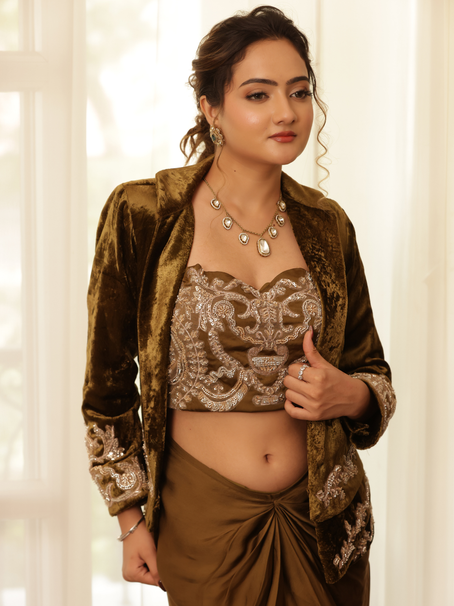 Velvet Coat Saree Set