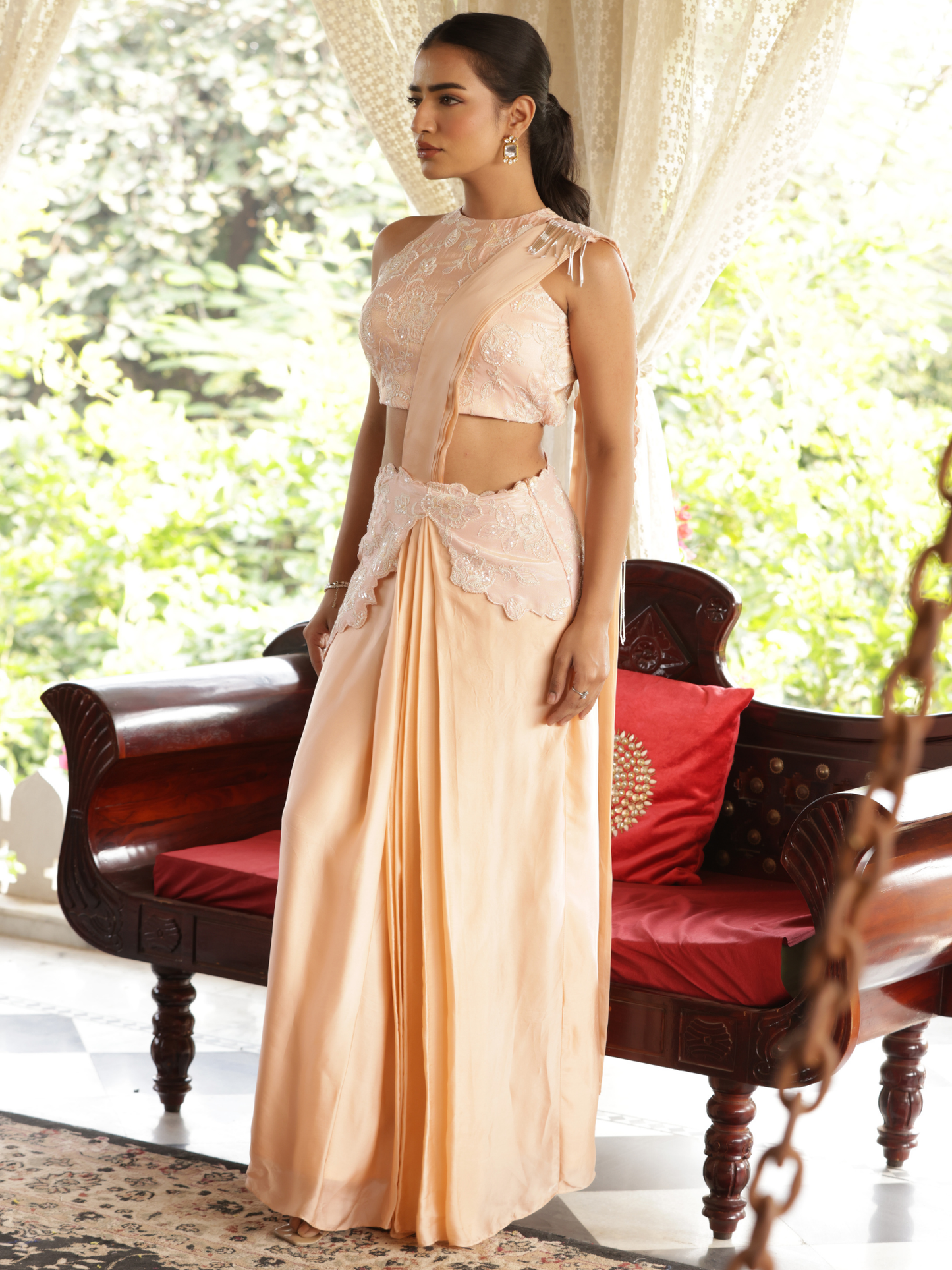 Emblazon Patched Drape Saree