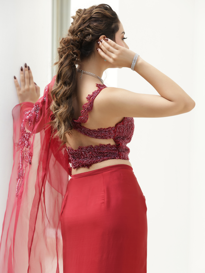 Pre Draped Saree Set