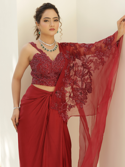Pre Draped Saree Set