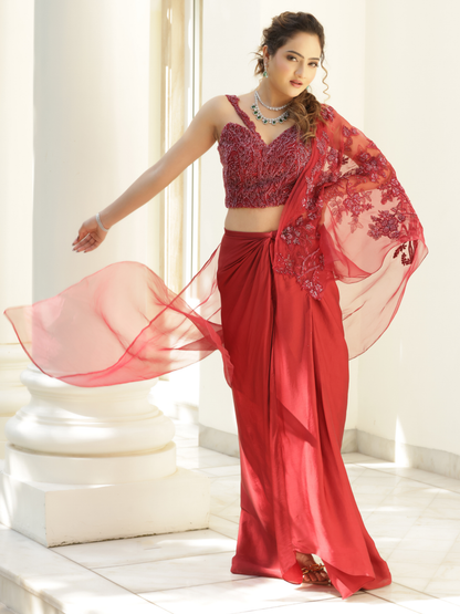 Pre Draped Saree Set