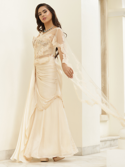 Pre Draped Flared Saree Set