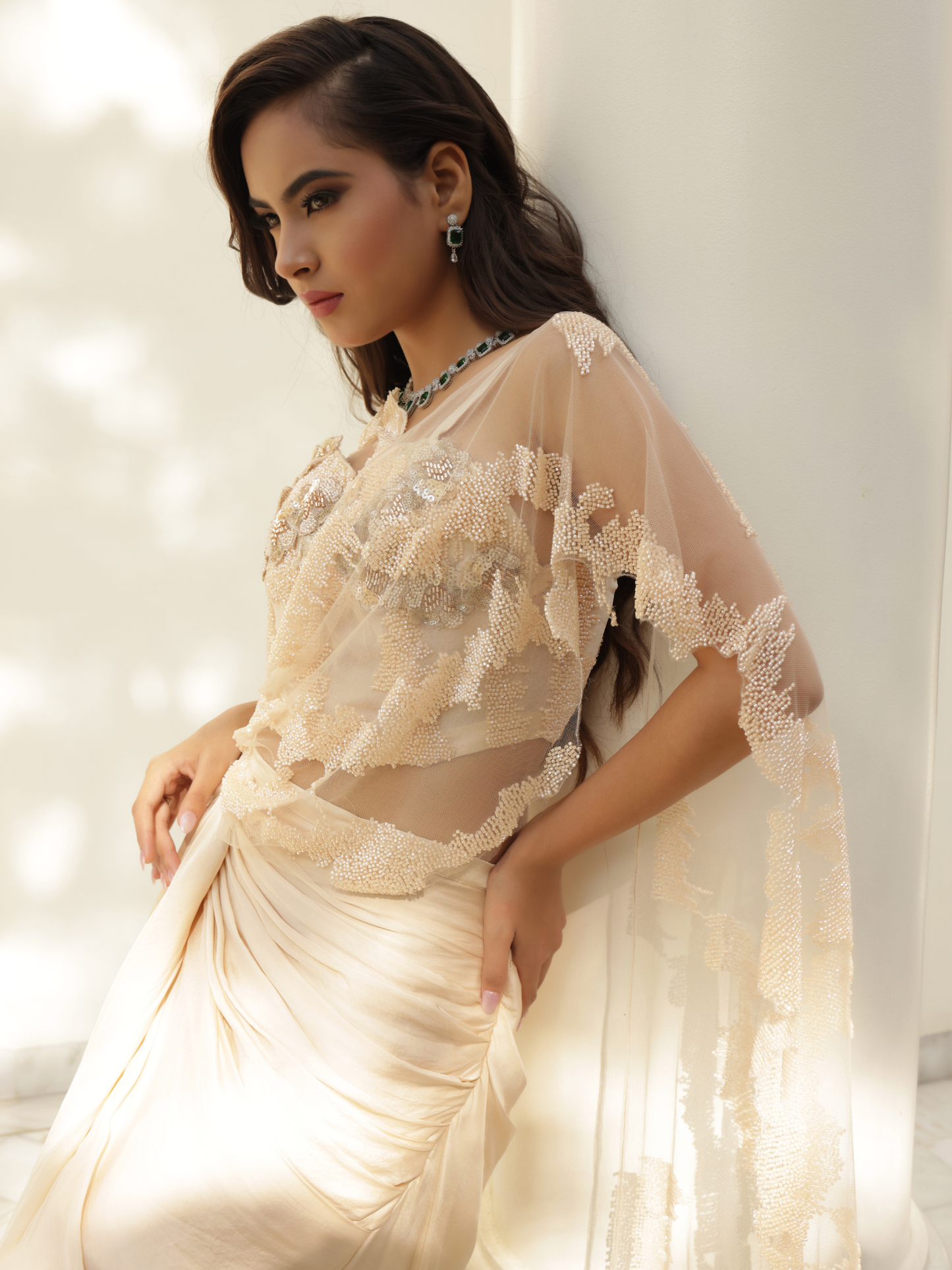 Pre Draped Flared Saree Set