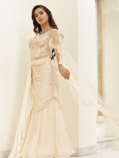 Pre Draped Flared Saree Set