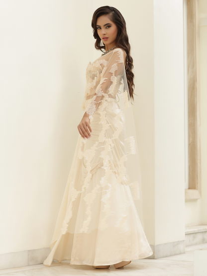 Pre Draped Flared Saree Set