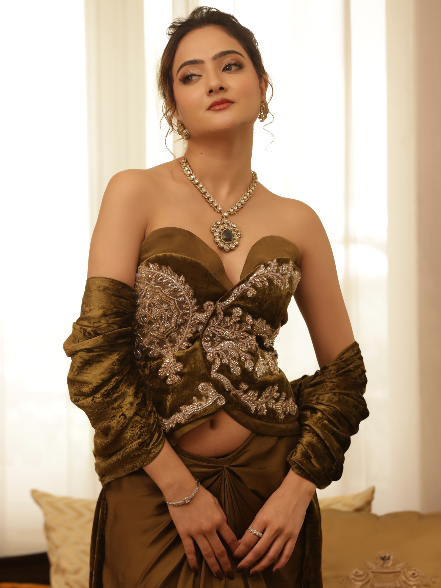 Velvet Silk Corset Saree Set