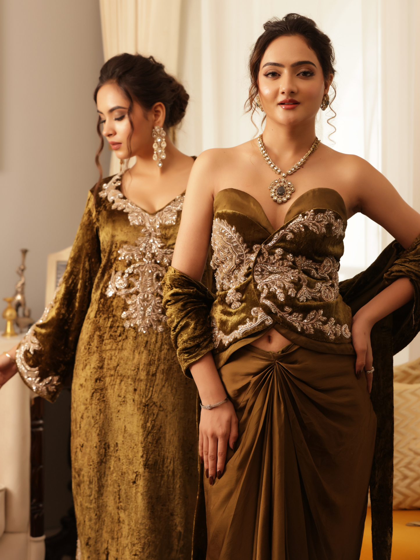 Velvet Silk Corset Saree Set