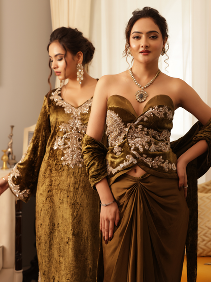 Velvet Silk Corset Saree Set