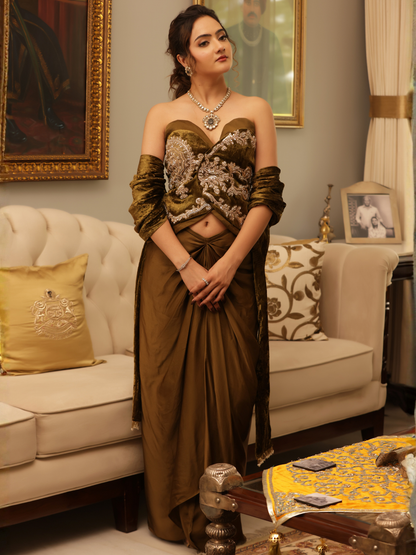 Velvet Silk Corset Saree Set