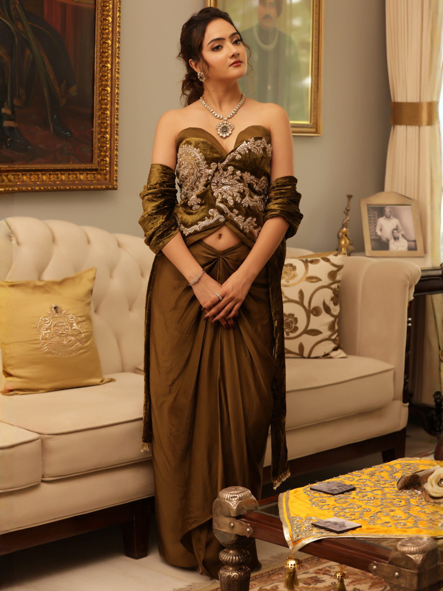 Velvet Silk Corset Saree Set