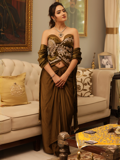 Velvet Silk Corset Saree Set