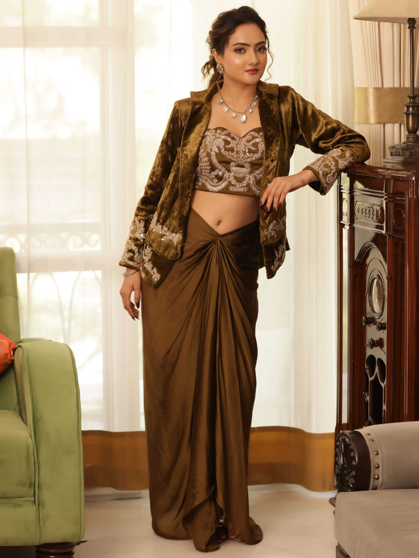 Velvet Coat Saree Set