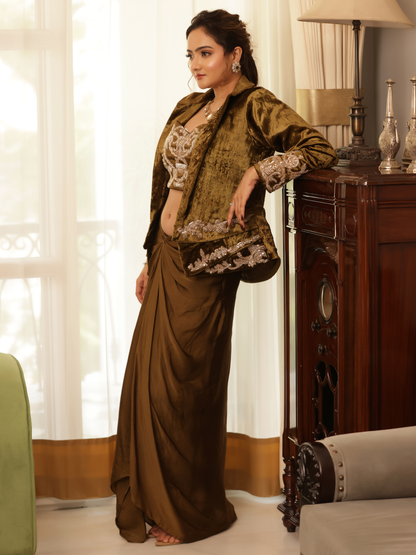 Velvet Coat Saree Set