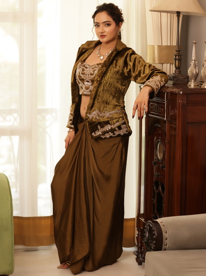 Velvet Coat Saree Set