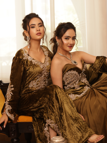 Velvet Silk Corset Saree Set