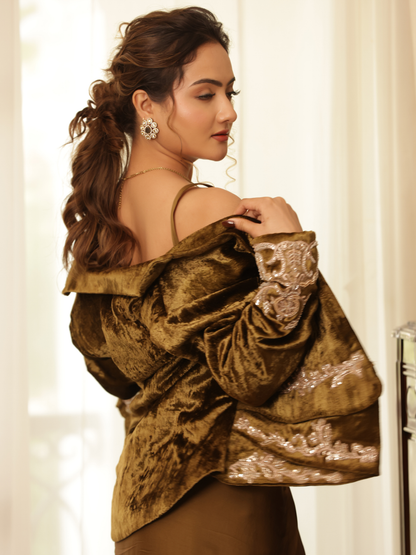 Velvet Coat Saree Set