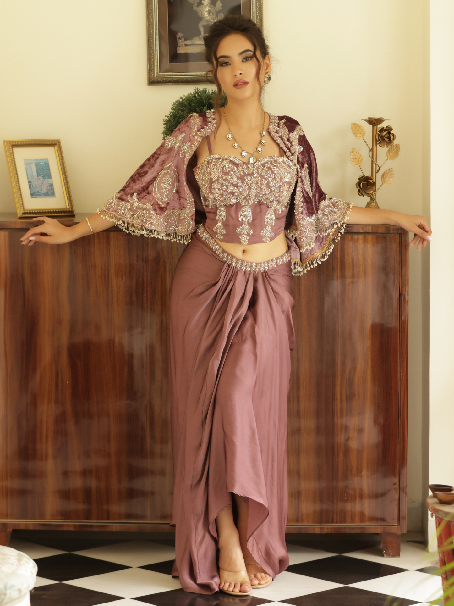 Cape Corset Saree Set