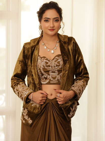 Velvet Coat Saree Set