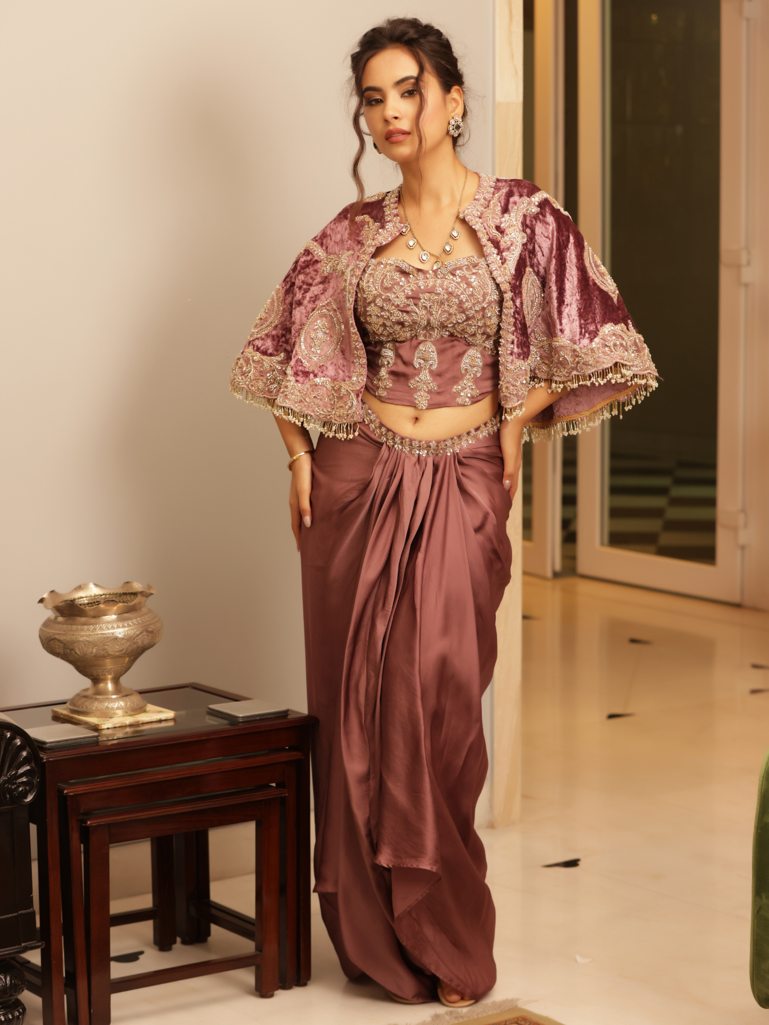 Cape Corset Saree Set