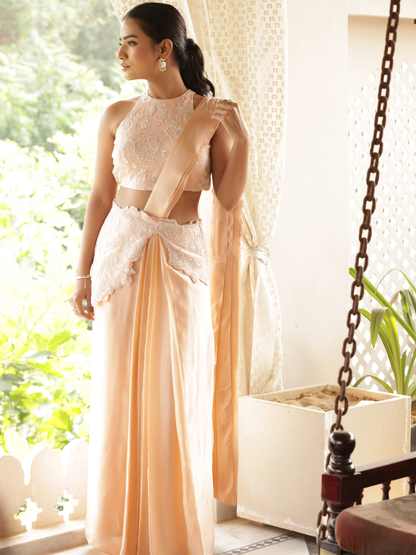 Emblazon Patched Drape Saree