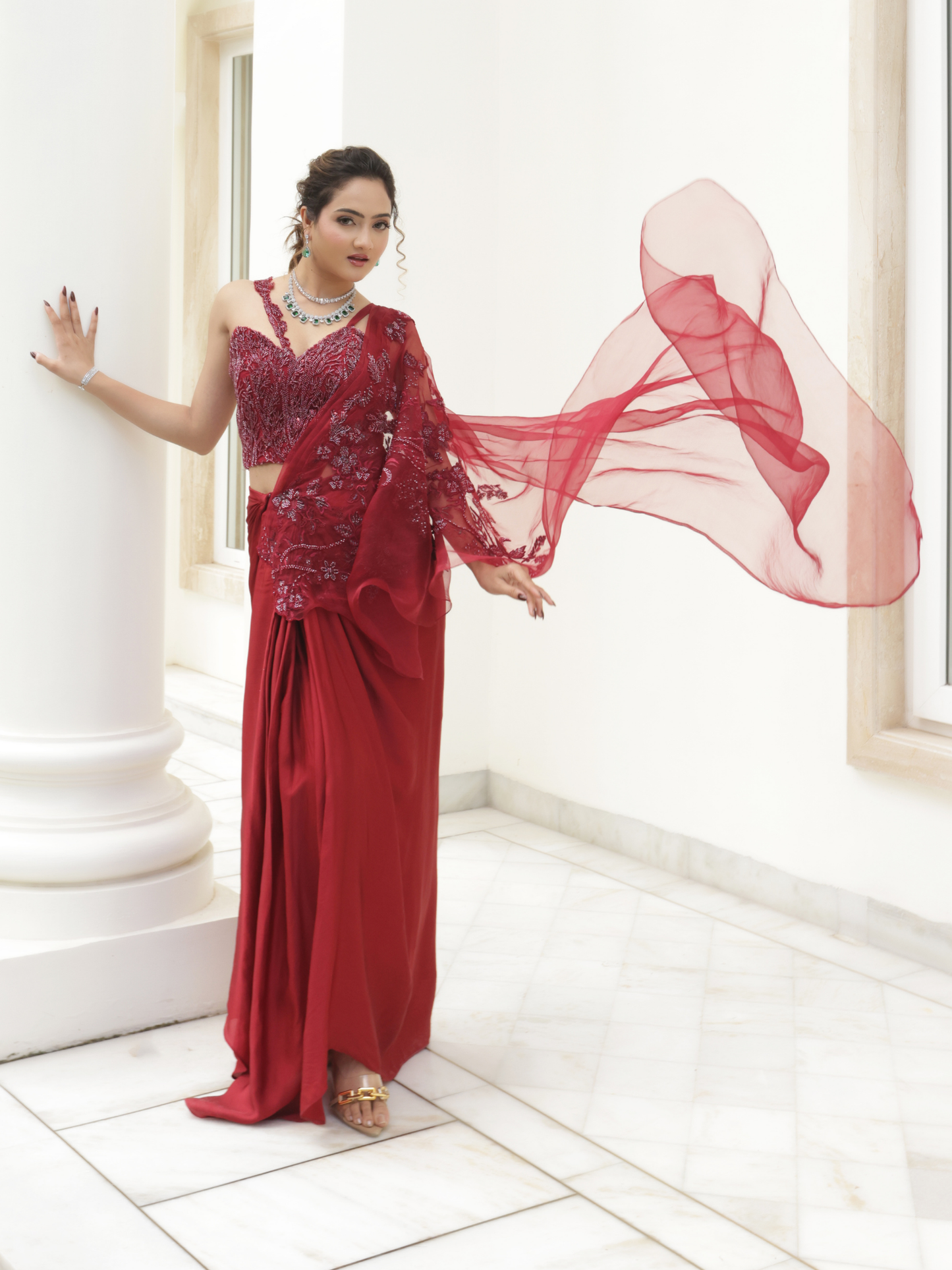 Pre Draped Saree Set